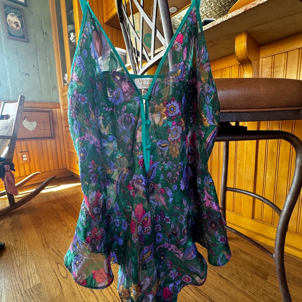 Vintage Victoria Secret gold label green floral bodice